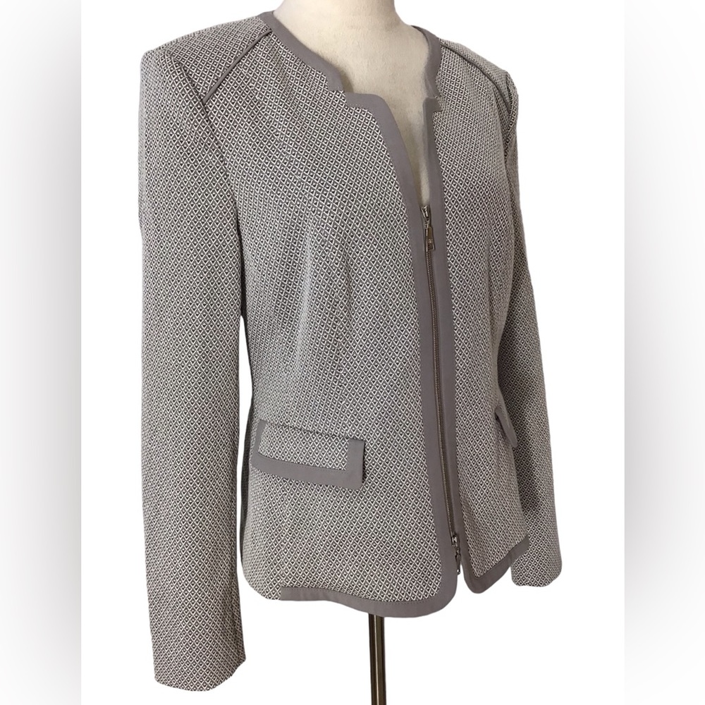 Basler Gray Metallic Textured Full Zippered Stretch Blazer Jacket Size 38 - Picture 3 of 12